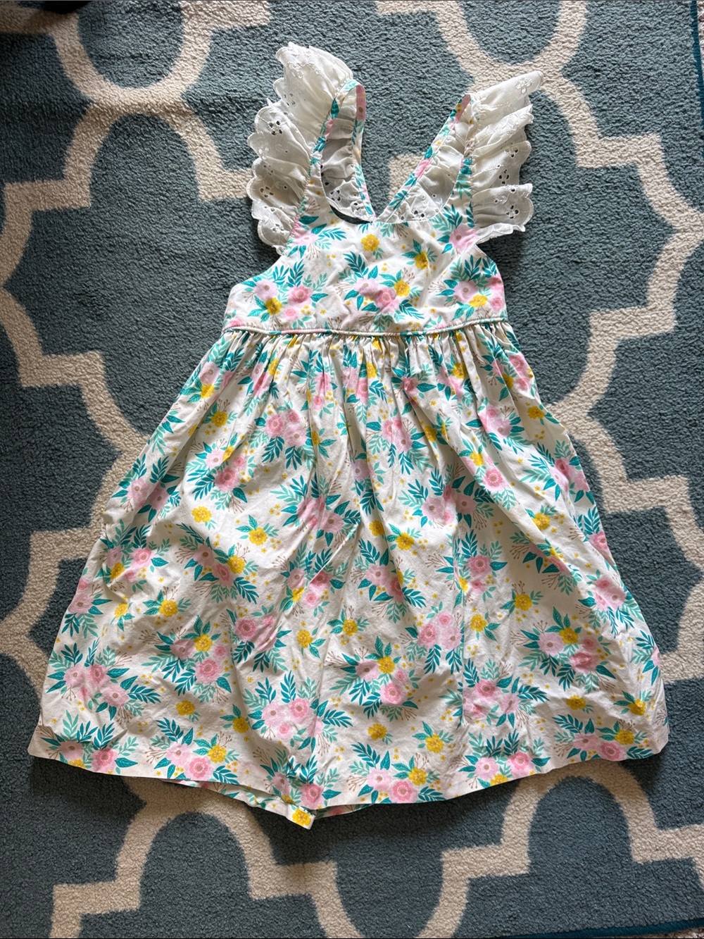 Eleanor Rose White Floral Sundress with Pink and Yellow Blooms